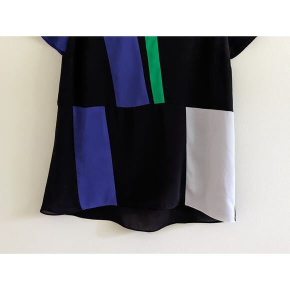Vince Camuto Size Small Colorblock Blouse Shirt Black Blue Green White Zipper - Picture 3 of 7